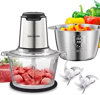 Liebe&Lecker Food Processor, Electric Food Chopper with 2 Bowls 8 Cup and 8 Cup, Meat Grinder with 4 Large Sharp Blades for Fruits, Meat, Vegetables, Baby Food, Nuts, 2 Speed, 350W