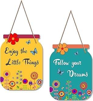 Follow Your Dreams Wooden Wall Hanger | Quotes Decor Item | Motivational Wall Decor | Wall Poster | Graphic Art | Gift Items | Office Wall Decoration Items (WH_6801N), Set of 2