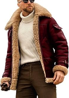 EsukArMens Aviator Shearling Sheepskin Leather Bomber Flying Jacket