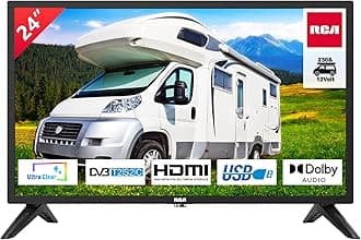 RCA RB24H2CU 12 Volt 24" inch HD TV, DVB-T/T2/C/S/S2 Dolby Digital Audio Caravans TV, HD LED Backlighting Display, HDMI VGA PC Audio SCART USB Travel TV, Small TV for Motorhome and Campervan, Black