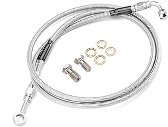 Extended Length Hydraulic Front Brake Line Kit Stainless Steel For 16"-18" Handlebar Non-ABS Compatible with Harley Sportster XL 883 1200 1988-2003, Chrome, 50"