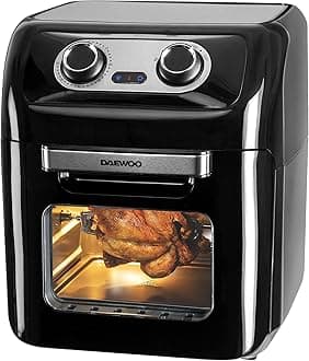 Daewoo Manual Air Fryer, Accessories Included, Rotisserie Stick And 3 Trays For Cooking, Bake, Roast And More With Viewing Window, 60 Minute Timer, Promotes Healthy Eating, Family Sized, 12 Litres