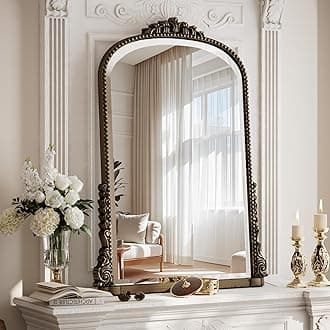40x28 Beaded Arched Mirror, Bathroom Mirror for Over Sink, Metal Frame Wall Decor for Entryway, Bedroom, Living Room, Bronze