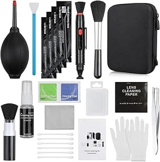 - 14-in-1 Camera Lens Cleaning Kit - Mirrorless & DSLR Sensor Cleaning Kit for Canon, Sony, Nikon Including Lens Blower, Detergent, Swabs, Cloth, Pen, Brush