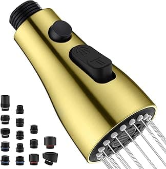 Pull Down Faucet Spray Head with 15 Adapters - Kitchen Sink Faucet Replacement 3 Function, Brushed Gold