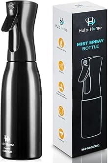 Hula Home Continuous Spray Bottle (16.9oz/500ml) Empty Ultra Fine Plastic Water Mist Sprayer – For Hairstyling, Cleaning, Salons, Plants, Essential Oil Scents & More - Black
