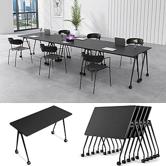 6-8 Person Conference Table Folding Conference Table for Office、Training, Seminar,Schools Modern Wood Conference Meeting Room Table Large Rectangular Conference Room Tables (6, Black, 63in)