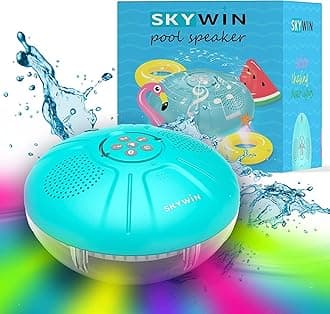 Skywin Floating Pool Speaker with Lights, Wireless Waterproof Bluetooth Speaker - Dual 5W Sound, Touch Controls, Rechargeable Shower Speaker, Inflatable Hot Tub Accessories for Pool Parties