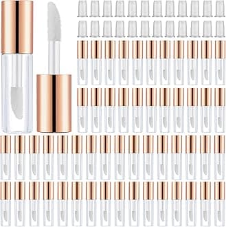Patelai 100 Pieces Clear Mini Lip Gloss Tube Refillable Empty Lip Balm Gloss Containers Bottles Transparent Mini Lipstick Containers for Women DIY Makeup, Rose Gold, 1.2ml