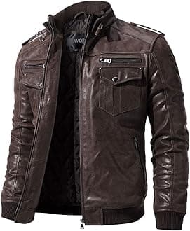 Men Biker retro Brown Leather Motorcycle Jacket Genuine Leather jacket