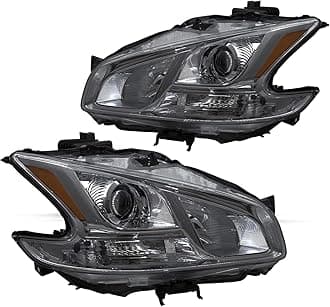 JSBOYAT Headlights Assembly for 2009-2014 Maxima 4-Door Sedan Halogen Headlamp Driver and Passenger Side (Amber Reflector with Smoke Lens)