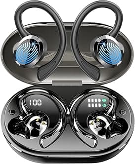 Wireless Earbuds Sport, Bluetooth Headphones Bass Hi-Fi Stereo Over Ear Buds, 56Hrs Noise Cancelling Headset with Earhook, IP-X7 Waterproof Earphones Workout Running for Laptop Pad Android iOS