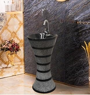 Bherunath Ceramic Designer Premium One Piece Pedestal Wash Basin, Free Standing Wash Basin Bowl Sink Round For Living Room & Bathroom Pedestal Basin (PD- 01)