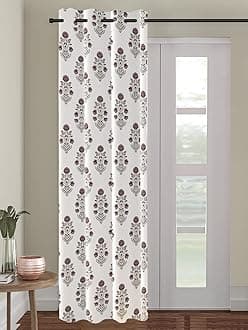 Trance Home Linen 100% Cotton 9 Feet Curtains for Long Doors | Printed Design Parda for Living, Bed Room Long Doors (Aangan Purple - Set of 1, 9ft Long Door Curtains)