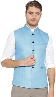 Vastraa FusionMen Cotton-Blended Export-Quality Indian Traditional Nehru Jacket/Modi Ethnic Waistcoat (Light Sky Blue)