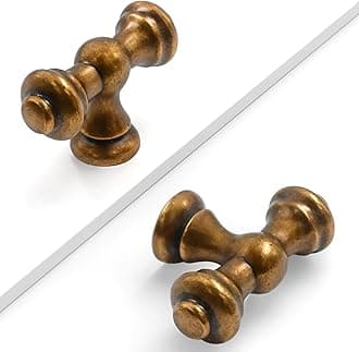 10 Pack Antique Brass Cabinet Knobs - Single Hole Drawer Knobs for Cupboards & Wardrobes
