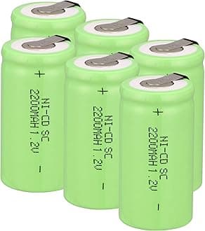 Odstore 1.2V 2200mAh Ni-Cd Tap Sub C SC Rechargeable Battery Batteries (6 pcs Green)