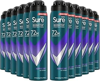 Sure Antiperspirant 72H Nonstop Sweat and Odour Protection Alcohol-Free Body Spray Anti-White Marks with Fresh and Sporty Scent Multi Fragrance Deodorant for Men, 250ml (Active Dry, Buy 12)