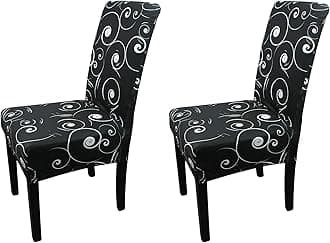 Printed High-Back Chair Covers for Dining Room Chairs – Spandex Stretch, Universal Armless Chair Protective Slipcover for Kitchen, Wedding, Party, Banquet & Hotel, Paisley Pattern - Black, Pack of 2