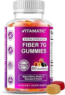 Vitamatic Prebiotic Fiber Gummies for Adults - 7G Fiber Extra Strength - Zero Sugar Added - 60 Pectin Based Gummies - Digestive Health & Regularity Support