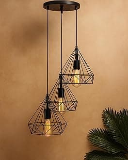 Hanging Light Diamond Cluster-Modern Ceiling Pendant Light for Home Decoration, Living Room,Bedroom, and Dining Room, Stylish Chandelier, Contemporary Interior Design, Pack of 1, (Black)