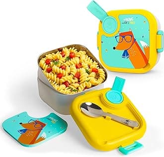 rabitat Lunchmate Mini Stainless Steel Lunch Box 500 ml | 1+1 Year Brand Warranty | Tiffin Box for School | Kanjak Gifts for Girls | BPA-Free Leak-Proof with Spoon | Young Wild and Free