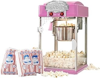 CORNRUSH Popcorn Popper Machine-4 OZ Vintage Professional Popcorn Maker Theater Style with Nonstick Kettle Warming Light and Serving Scoop. (Pink)