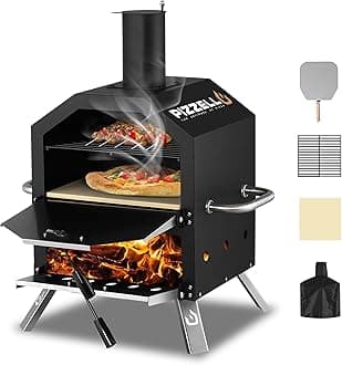 Outdoor Pizza Oven Wood Fired Pizza Oven for Cooking 2 Pizzas Outside Pizza Maker with Pizza Stone, Pizza Peel, Cover