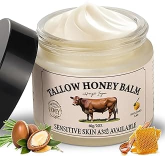 Beef Tallow for Skin, Whipped Tallow and Honey Balm Tallow Face Moisturizer, 100% Pure Beef Tallow Balm Blend of Vitamins Grass Fed Beef Tallow, All-Natural Moisturizer Hydrates and Nourishes the Skin