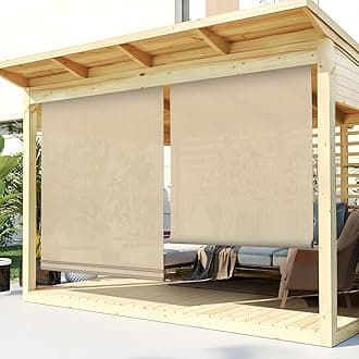 Sunshades Depot Exterior Roller Shade for Deck Porch Pergola Balcony Backyard Patio or Other Outdoor Spaces Blinds Light Filtering Block 90% UV Rays Beige Tan 6' x 6' (72'' x 72'')