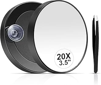 MIYADIVA 20X Magnifying Mirror, 20X Magnifying Mirror Suction Cup and Tweezers, As a Mganifying Makeup Tools, Pocket Set for Eyes Makeup 3.5 Inches