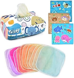 THISMY Baby Toys 6-12 Months Magic Tissue Box Montessori Toy for Babies 6-12 18 Months, Soft Contrast Crinkle Sensory Toys for Toddlers