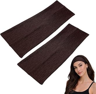 WESTEND CHOICE 9cm Wide Headbands 2 Pack Soft Head Band Plain Stretchy Unisex Kylie headband Bandeau Headbands for Women & Men Gym Yoga Hair Band (Dark brown)