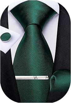 DiBanGu Men's Solid Tie Silk Necktie and Pocket Square Wedding Tie Cufflinks Set Formal
