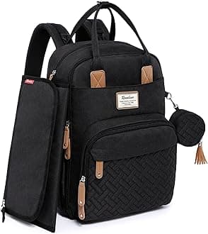 RUVALINO Diaper Bag Backpack, Multifunction Travel Pack Maternity Baby Changing Bags, Large Capacity, Waterproof, Black