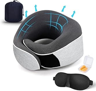 Travel Neck Pillow, Best Memory Foam Airplane Pillow for Head Support Soft Adjustable Pillow for Plane, Car & Home Recliner Use (Grey1)