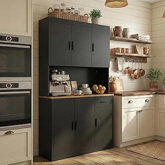 DIYART Black Kitchen Pantry Cabinet, 71" Tall Kitchen Storage Cabinet with Po...