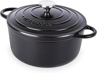 Cast Iron Pot with Lid – Non-Stick Ovenproof Enamelled Casserole Pot, Oven Safe up to 500° F – Sturdy Dutch Oven Cookware – Black, 5-Quart, 24cm – by Nuovva