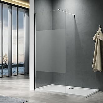 ELEGANT Walk in Shower Enclosure 8mm Half Frosted Easy Clean Safety Glass Shower Cubicles Wet Room Shower Screen Bath Screen 760mm
