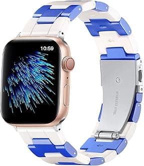 GEAK Resin Strap Compatible with Apple Watch Band 40mm 38mm 41mm Series 9/8/7/6/5/4/3/2/1/SE Women Men, Lightweight and Durable iWatch Stylish Bracelet Replacement Bands with Stainless Steel Buckle
