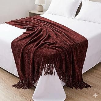 Cazimo Chenille Decorative Throw Blanket for Sofa & Chair | Super Soft All-Season Fringe Throw for Living Room | Fade Resistant, 60x50 Inches, Maroon