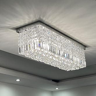 Modern Crystal Chandelier Lights Luxury Rectangle Raindrop Elegant Ceiling Light Chrome Flush Mount LED Pendant Lighting Fixture for Livingroom, Dining Room, Foyer, Stairway, Lounge, Bar, Club