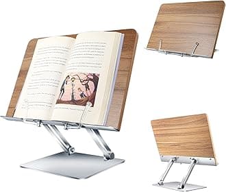 Shikha Adjustable Book Stand Wooden Book Holders for Reading Hands-Free Holder for Laptop Phone Tablet with Wooden Pad, 2 Spring Clips.