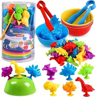 Toddler Toys Counting Dinosaur Color Sorting Suction Matching Toys with Sorting Bowls Suction Cup Bath Car Window Toy Preschool Learning Educational Montessori Sensory Gift for Boys Girls Kids Ages 3+