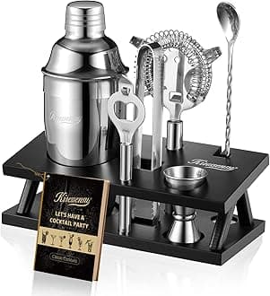KITESSENSU 6-Piece Bar Set Cocktail Shaker Set - Mixology Bartender Kit with Stand - Silver Bar Kit for Drink Mixing - Bar Tools: Martini Shaker, Jigger, Strainer, Bar Spoon, Tongs, Opener