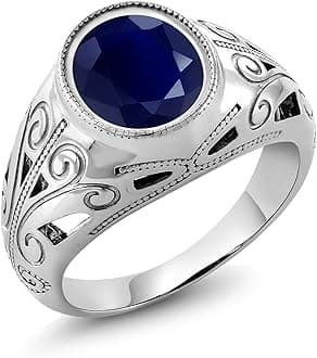 3-6 Cttw Oval Gemstone Birthstone Ring for Men | 925 Sterling Silver | Oval 12X10MM | Available in Size 7, 8, 9, 10, 11, 12, 13