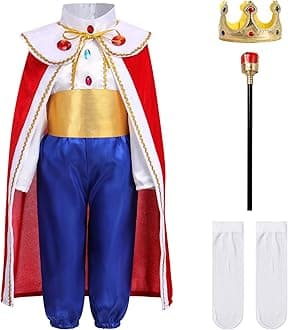 IBTOM CASTLE Boys Prince Charming Costume for Toddler Kid Medieval Royal Prince Jacket Pants Crown Dress Up Party Outfit