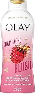 Olay Body Wash for Women, Hydrating & Moisturizing, Holiday Edition, With Plant Based Cleansers, B3 Complex, For All Skin Types, Champagne Blush with Berries Sugared Rim & Rose Petals Scent, 22 fl oz