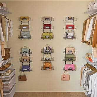 6 Tier Small Over The Door Purse Organizer with Bottom Hooks, Wall Mounted Detachable Handbag Storage Rack - Can Use As 1/2 Part, Iron Bag Organizer with Removable Baskets for Purse Storage