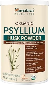 Himalaya Organic Psyllium Husk Powder for Daily Fiber and Cholesterol Support, 24 oz, 113 Teaspoons Supply